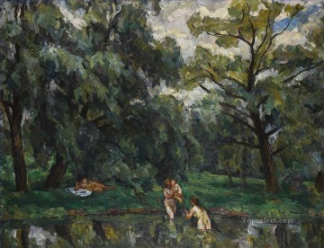  Petrovich Pintura al %C3%B3leo - Mujeres bañándose bajo los sauces Petr Petrovich Konchalovsky bosque paisaje de árboles